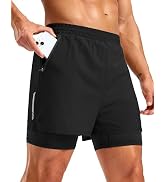 Pudolla Men's 7" Running Shorts with Zipper Pockets Quick Dry 2 in 1 Workout Gym Shorts with Line...