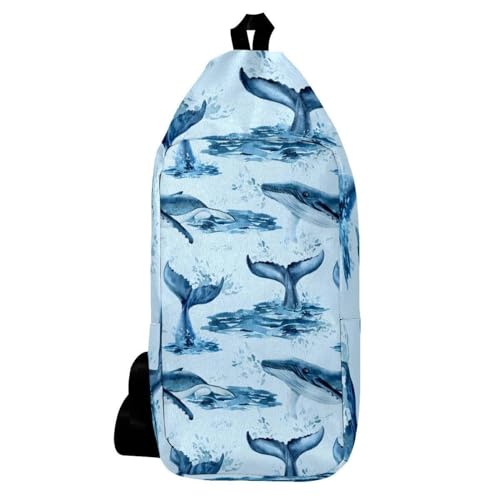 Sac à dos à bandoulière multicolore Whale and Tail Ocean pour homme et femme 16x36cm