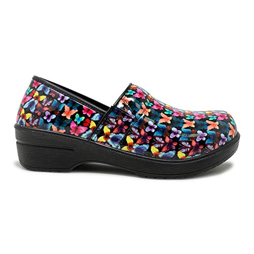 Marilyn Monroe Professional Nursing Clogs with Memory Foam Insoles and Slip-Resistant Bottoms, Butterflies, 6 M