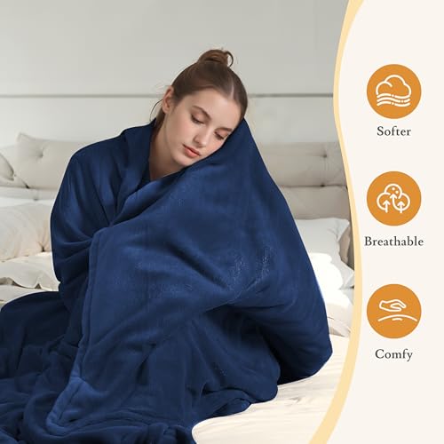 BRILLIO Electric Heated Blanket 72"×84" Full Size, Buttery-Soft for Bed, Office, Sofa - 4 Heat Settings & 10H Auto-Off for Safe Overnight Use, Fast Heating, Machine Washable, Dark Blue — view 3
