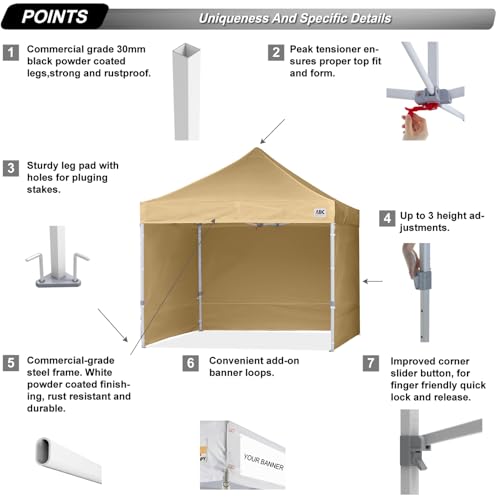 Image of ABCCANOPY Commercial Pop Up Canopy Tent with Sidewalls 8X8,Beige