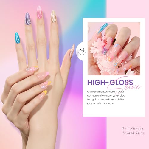 Beetles Rainbow Gel Polish Set, 20 Colors Glitter Pink Red Green Blue Bright Rainbow Collection Colorful Gel Polish Nails Sparkle Gel Base Glossy & Matte Top Coat UV Gel Gift for Women & Girls