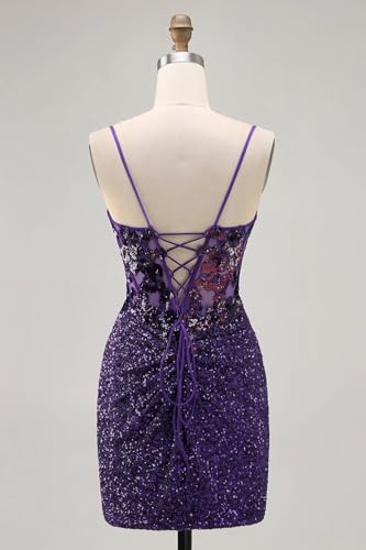 VGZ Spaghetti Straps Homecoming Dresses Sequin Short Prom Gown Sparkly V Neck Cocktail Party Dress3