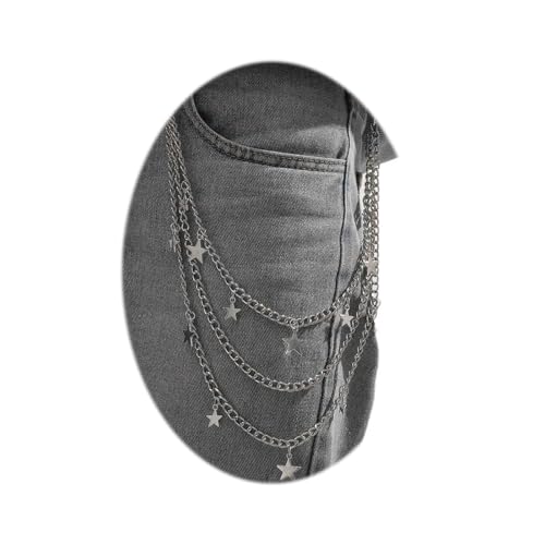 Y2K Street Punk Metal Pendant Chain Belt with Star or Cross Charms, Adjustable Stylish Waist Chain for Men and Women, Perfect for Rock, Goth, and Punk Fashion