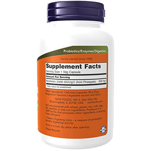Now Supplements, Bromelain (Natural Proteolytic Enzyme) 2,400 Gdu/G - 500 Mg, Natural Proteolytic Enzyme*, 120 Veg Capsules #TOP1