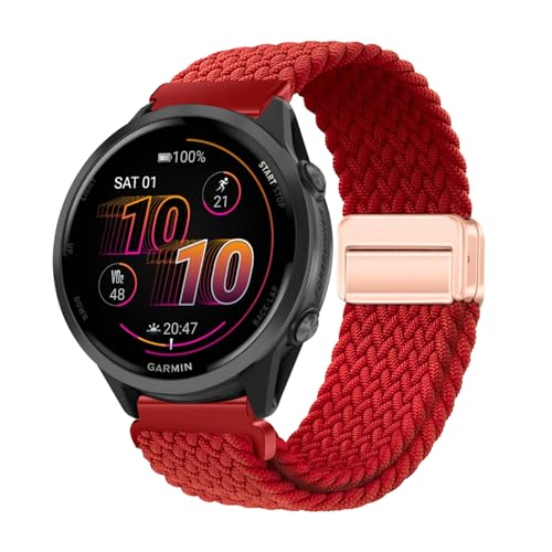 編組ソロループ弾性ストラップ対応Garmin Forerunner 570 47mm 22mm用交換バンドクイックリース時計ナイロンストラップ替えベルト磁気バックル換えベルトマグネットコンパチブルシャオミGarmin Forerunner 570 47mm