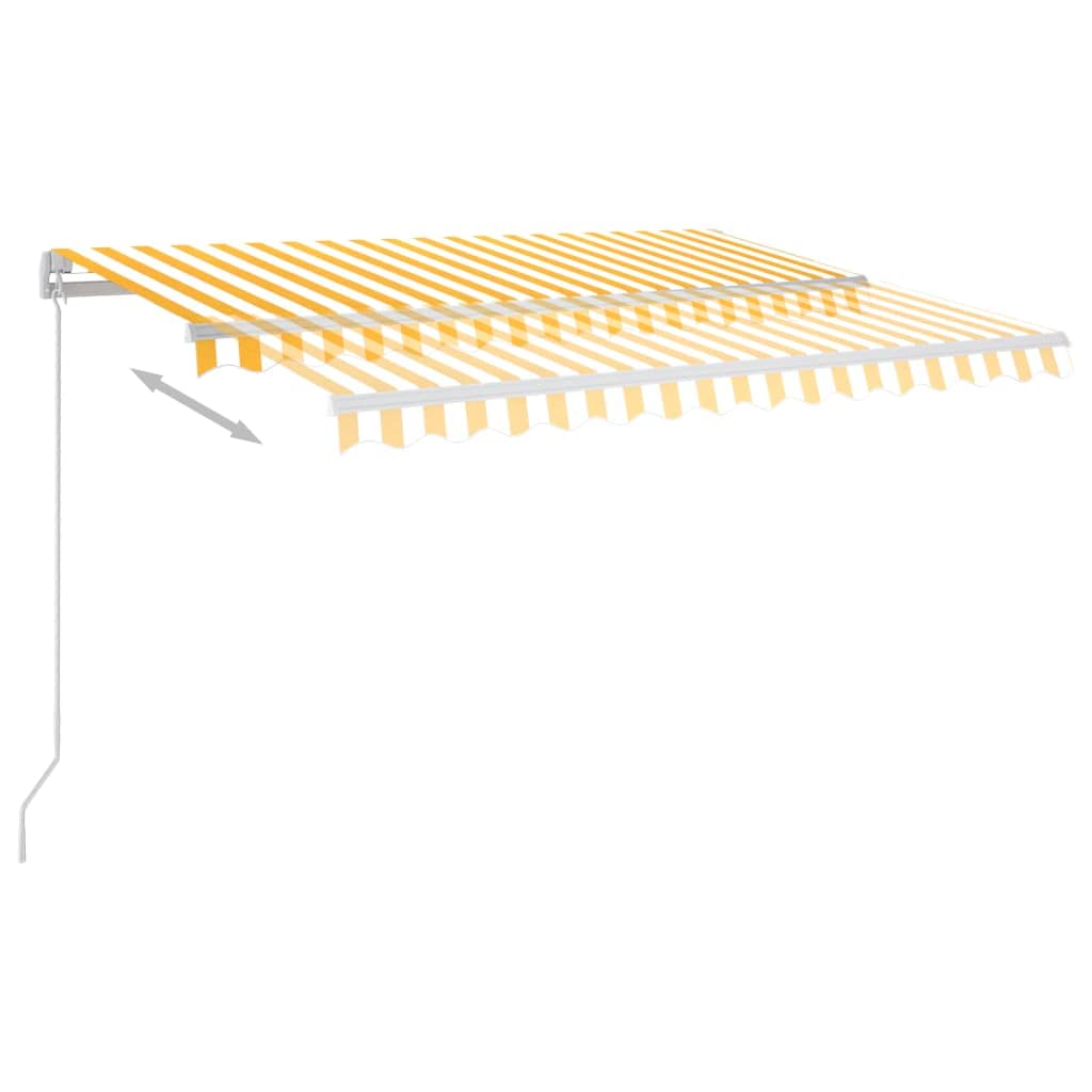 Braccio articolato retrattile, adatto per giardino, veranda, pergolato, prato, balcone, terrazza, tenda da sole, con LED 300 x 250 cm, giallo e bianco