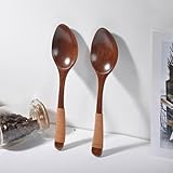 Juego de 2 elegantes cucharas de sopa de café de madera, utensilios de cocina con asa, diseño creativo