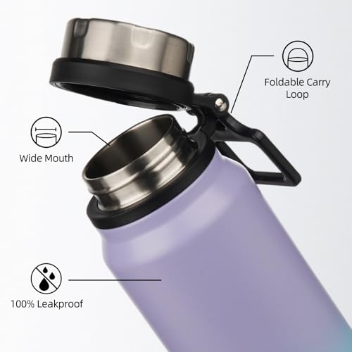Image of BJPKPK 24oz Insulated Water Bottle, Stainless Steel Bottle with Handle | Vacuum Insulated Bottle with Leak-Proof BPA-Free Design, Keeps Drinks Cold & Hot for Gym, Office, Travel & Daily Use