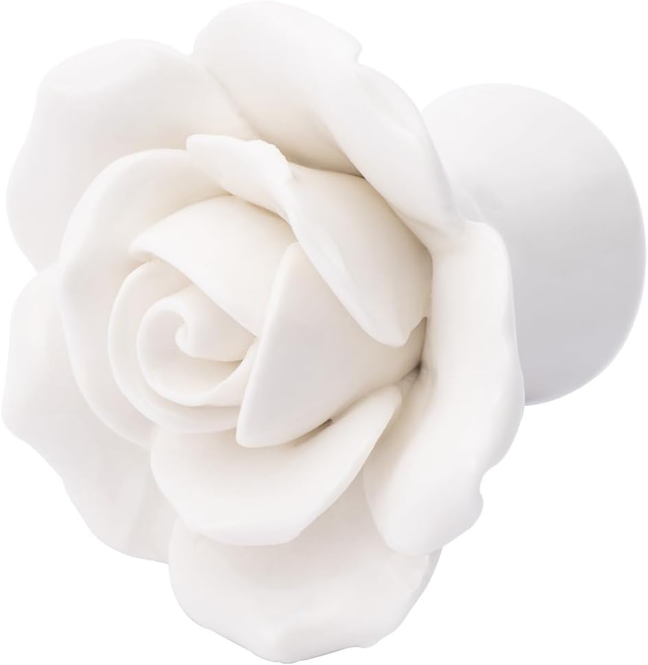 NAKUPENDA 4Pcs Ceramic Rose Cabinet Knobs Rose Flower Furniture Knobs Ceramic Kitchen Cabinet Dresser Pulls Handles for Wardrobe Cupboard Closet Room Dresser Armoires (White)