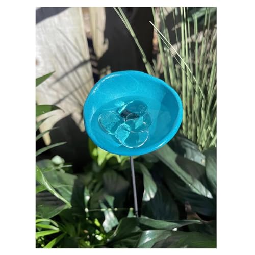 2026 Upgrade Bee Watering Station Butterfly Puddler Hummingbird Drinking Cups with Glass Marbles Colorful Bee Watering Cups for Garden Pollinator Watering Station Garden Decor for Outside (Blue)