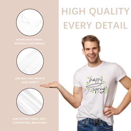 ORJ 5 Pieces Polyester Adult Tshirts for Sublimation White Blank Crew Neck Men Short Sleeve T-Shirt - Image 2