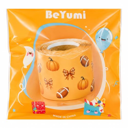 Image of BeYumi Fall Orange Border Trim - 65ft Pumpkin Rolled Border Classroom Decor | Autumn Thanksgiving Pumpkin Bows Football Bulletin Board Border Set School Classroom Chalkboard Home Harvest Party Decoration