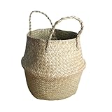 Gewebter Aufbewahrungskorb, natürliches Seegras, handgefertigt, faltbar, Wäschekorb, Stroh, Rattan, Aufbewahrung, Blumentopf, Strandtasche (22 x 20 cm)