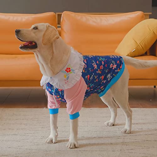 LovinPet Dogs Shirts, Wound Care Anti-Shedding Cute Lapel Dog T-Shirts for Large Dog, Lightweight Stretchy Pink Stitching Multi-Flower Prints Large Dog Pjs for Dogs Party Dog Outfit Dog Apparel XL