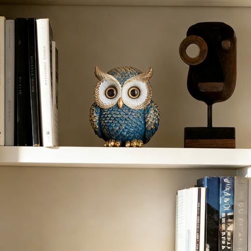 Figura decorativa de búho de resina azul moderna miniatura 2