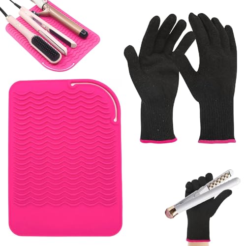 Heat Protection Gloves for Hair Styling and Heat Mat for Hair Straighteners, Heat Gloves, Heat Proof Gloves for Hair Styling, for Curling Irons Hair, Straightener Heat Mat and Hair Styling Tools