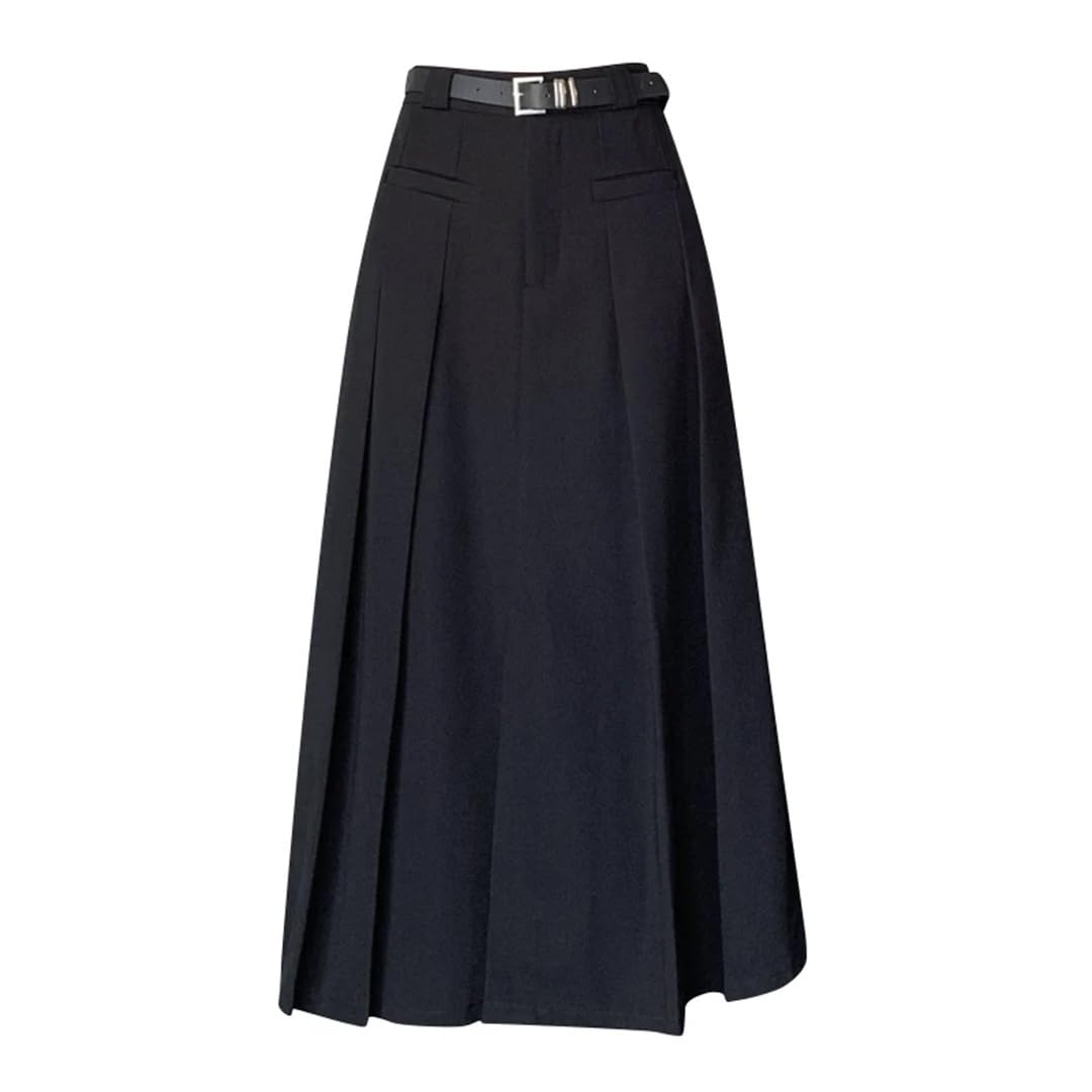 Genérico Falda midi elegante de talle alto con corte en A for mujer: falda larga plisada en negro for otoño/invierno