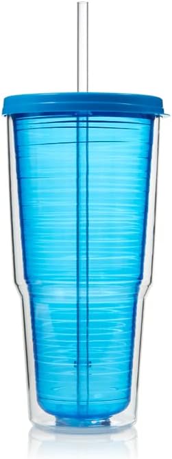 Arrow Home Products 24 oz Plastic Double Wall Tumbler w/Straw & Lid, 4 Pack - Made in USA, BPA Free - Iced Coffee Tumbler Cups - Cupholder Friendly, Dishwasher Safe - Clear, Blue, Purple, Green - Image 8