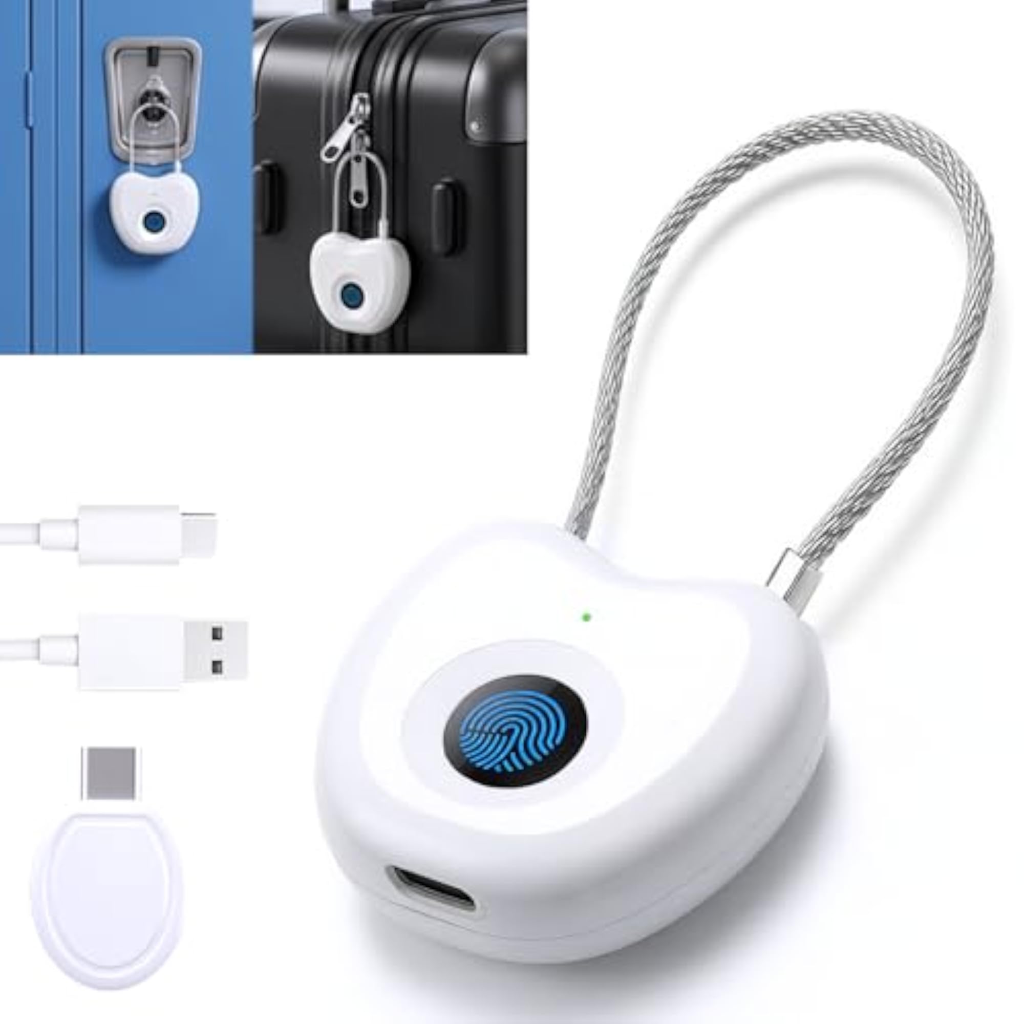 Fingerprint Padlock with Flexible Cable & Emergency Key