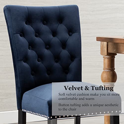 Loulens Upholstered Velvet Dining Chair,Modern Leisure Fashionable Kitchen Room Chairs With Copper Nailheads Trim,Solid Wood Living Room Chairs,Set Of 2,Dark Blue #TOP2