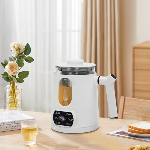 0.8L/27oz Electric Tea Kettle with Tea Infuser 360 ° Shaped White Glass Hot Tea Maker With Temperature Control& Anti-dry burn protection Hot Water Boiler for Coffee&Tea Automatic Shut Off