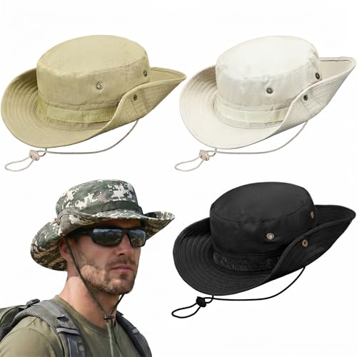 Image of 4 Pack Boonie Safari Hats for Men Women, Wide Brim Sun Hats with Chin Strap for Fishing Hiking Lightweight