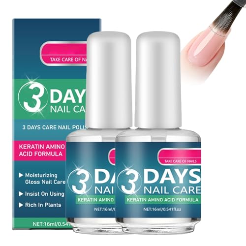 Rafforzante per unghie danneggiate, rinforzante trasparente per unghie e per la crescita delle unghie, base coat/top coat, indurente extra forte e crescita, lucentezza, trattamento alla cheratina, 2