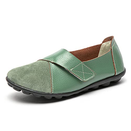 Image of Ladies Leather Slip On Flat Loafers,Low Top Casual Walking Nurse Shoes,Outdoor Versatile Trendy Driving Shoes.