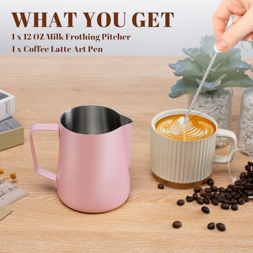 Image of Amrules Milk Frothing Pitcher 12oz Frother Cup Barista Tools, Pink