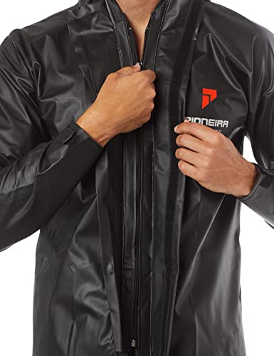 Conjunto Capa de chuva Motoqueiro Tamanho GG PVC 0,28mm Combate Com Gola Masculino Preto Pioneira -