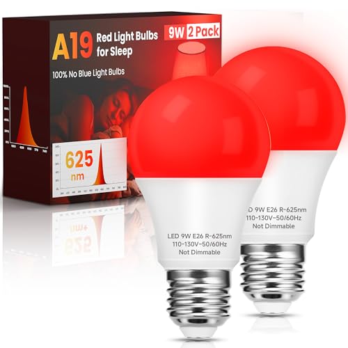 Eastiya Red Sleep Light Bulbs A19 9W 625nm 2 Pack 60W Equivalent E26 LED