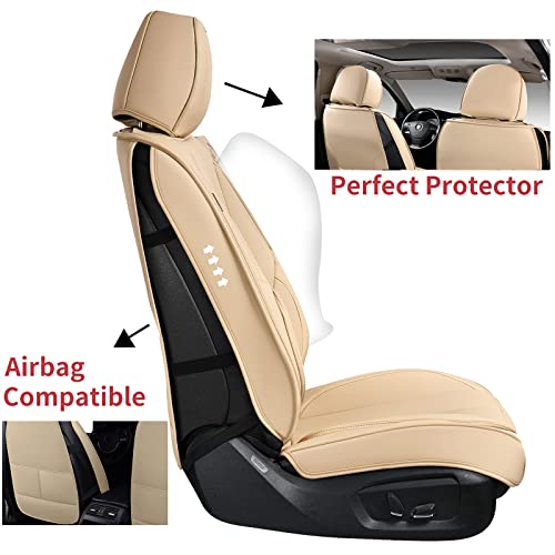 Coverado Front Seat Covers, 2 Pieces Universal Seat Covers For Cars, Waterproof Nappa Leather Sideless Auto Seat Protectors, Car Seat Cushions Universal Fit For Most Sedans Suv Pick-Up Truck, Beige #TOP3