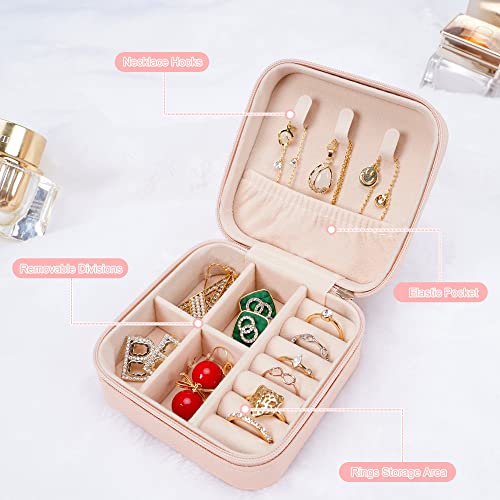 Image of Small Travel Jewelry Boxes, Portable Jewelry Organizer Display Storage boxes for earrings, rings, necklaces, jewelry boxes for women. (Pink).