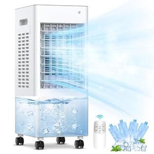 Mobile Air Conditioners, Upgraded 3-side Air Intake 85W Evaporative Air Cooler, 60°/120° Oscillation 3 Modes Removable 8L Tank 7.5H Timer Remote Control Air Conditioner Unit for Home, Bedroom, Office
