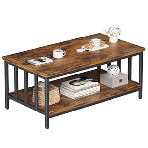Homeiju Coffee Table for Living Room, Farmhouse Living Room Table with Slatted Sides Frame for Home Office, Apartment, 39 inch Rustic Black and Brown