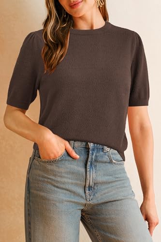 Arach&Cloz Women's Wool Blend Soft Fuzzy Puff Sleeve Cute Casual Fall Sweaters 20253