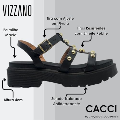 Sandália Tratorada Papete Salto Baixo Feminina Vizzano Nova (37)