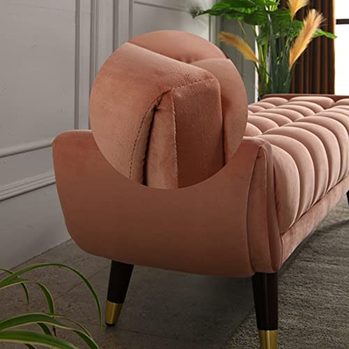 Banco para los pies de la cama rectangular tapizado en terciopelo capitoné con base dorada 5