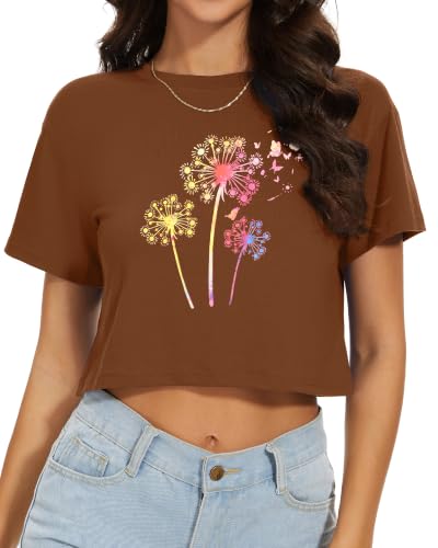 Image of Womens Summer Crop Tops Short Sleeve Round Neck T-Shirts Loose Fit Casual Blouse 2026