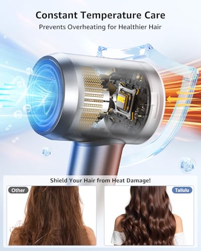 Image of Tailulu Hair Dryer, 160000 RPM High-Speed Ionic Blow Dryer | Professional Lightweight Quiet Compact Hair Dryer with Nozzle for Home, Salon, Travel