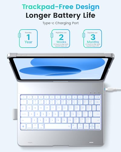 Image of typecase Flexbook Trackpad-Free Keyboard Case for iPad A16 11th /10th Gen | 360 Rotating, 11-Color Backlit Keys, Pencil Holder; Fits iPad A16 11″ (2025) & 10th Gen 10.9″ (2022), Silver