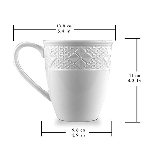 Elegant European Style Ceramic Coffee Mugs, Microwave And Dishwasher Safe, 16Oz Capacity, Four-Leaf Clover Collection In Ivory White, Set Of 4 #TOP5