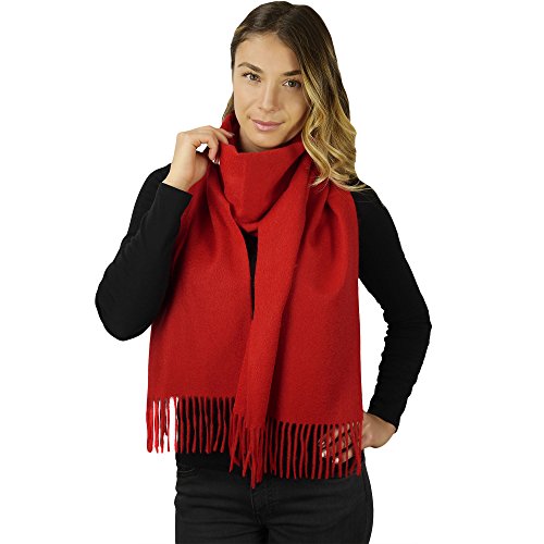 Women's 100% Pure Cashmere Scarf, Solids, Plaids, Soft Cashmere Scarfs for Women and Men, Gift Box (Solid Red)
