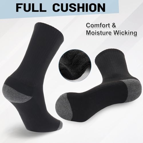 Image of Ultrafun 5 Pairs Striped Crew Socks Cotton Cushioned Athletic Sports Running Socks for Men Women Teens