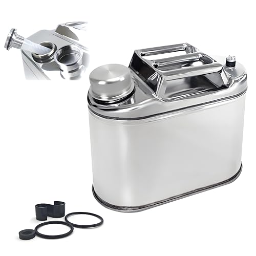 ADILIKADII Tanque para Gasolina de Acero Inoxidable 5L 1.3 Galones, Recipientes para Gasolina Espesado con Salida de Aceite Asa Portátil, Recipiente de Combustible Metal para Auto Motocicleta SUV ATV