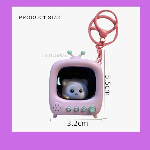 Image of Cute Retro TV Cat Keychain with LED Glowing Night Light Miniature Animated Doll Pendant Backpack Charm Cartoon Keyring Birthday Gift for Kids Friends (Mini TV)