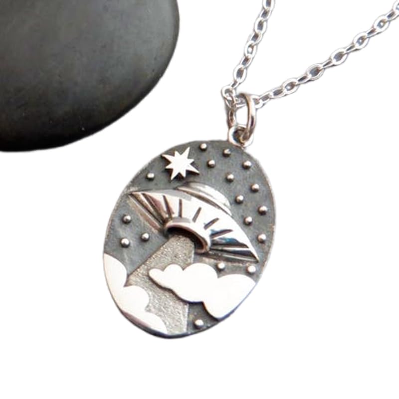 Collar de OVNI en plata de ley 925 hipoalergénica con cadena resistente de 45 cm