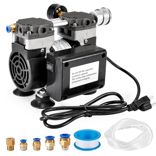 ScitoLAB Vacuum Pump 50 L/Min, Oilless Pump with Upgraded Capacitor, Vacuum Meter, Aluminum Silencer, 4 Quick Connectors, for Lab Electronics Industry