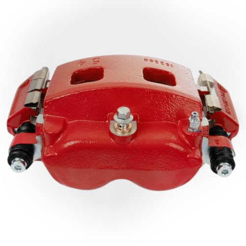Image of TRQ Front Left Right Brake Caliper w /Bracket Performance Red Driver